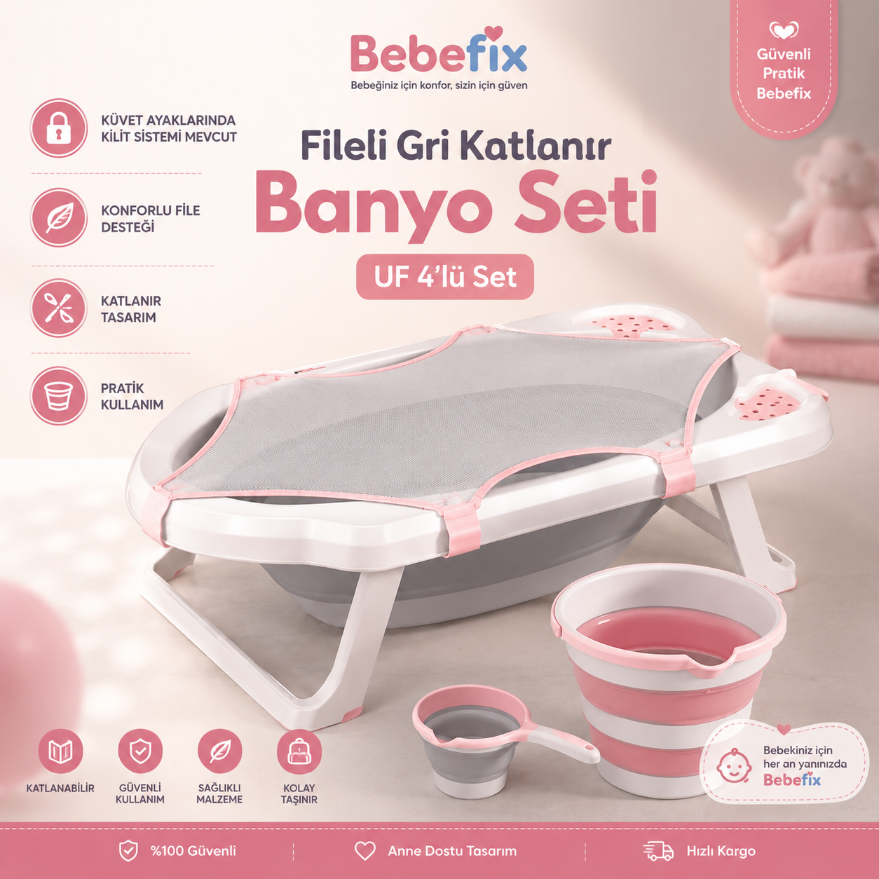 Bebefix™ Fileli Katlanır Banyo Seti (4'lü Premium Set)