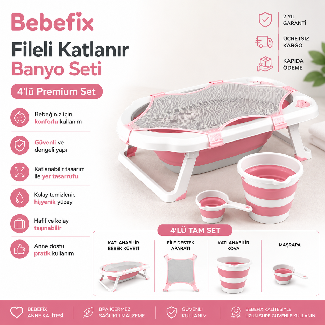 Bebefix™ Fileli Katlanır Banyo Seti (4'lü Premium Set)